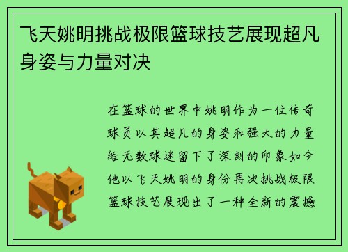 飞天姚明挑战极限篮球技艺展现超凡身姿与力量对决